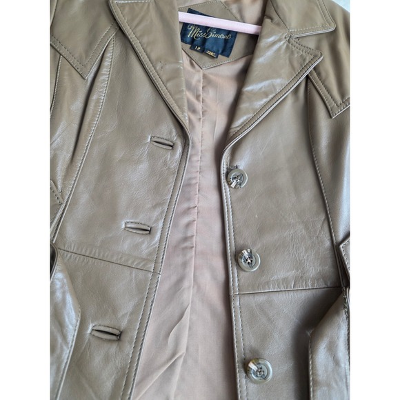 Vintage Miss Simone Women's Brown Leather Belted Blazer Jacket Size 12 - Picture 4 of 5